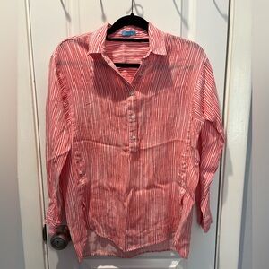 Woman’s J. McLaughlin “Fallon” Red and White Striped Casual Shirt 100% Linen